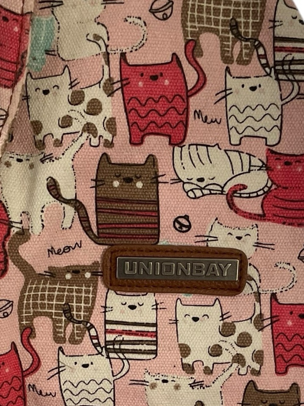 UNIONBAY Cat Print Sling Backpack in Pink, Brown, and Mint - Picture 11 of 12